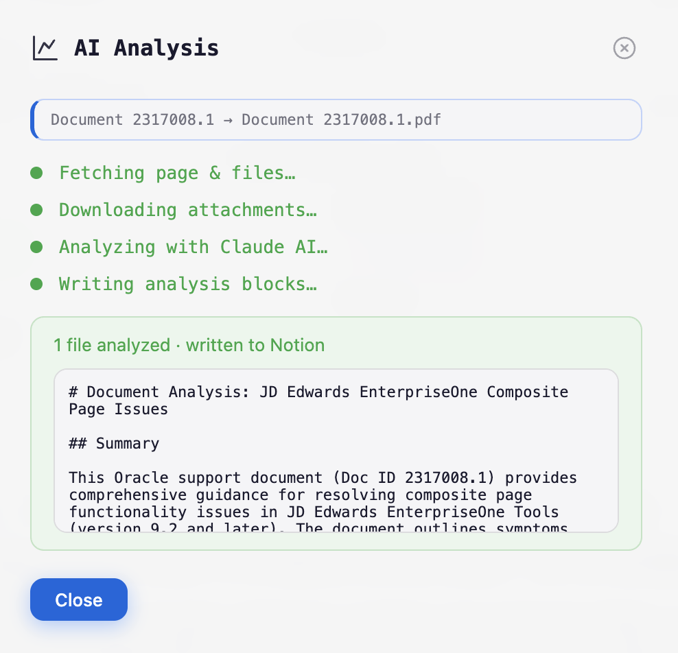AI analysis progress showing Claude analyzing a document